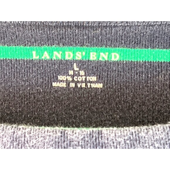Lands End  Large Navy/Green Cotton Striped Long Sleeve Shirt 16c - Picture 4 of 8
